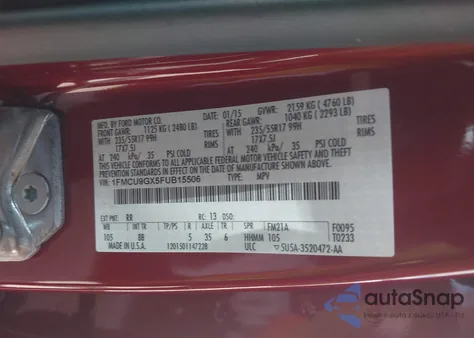 2015 Ford Escape Se from USA, damaged, VIN 1FMCU9GX5FUB15506